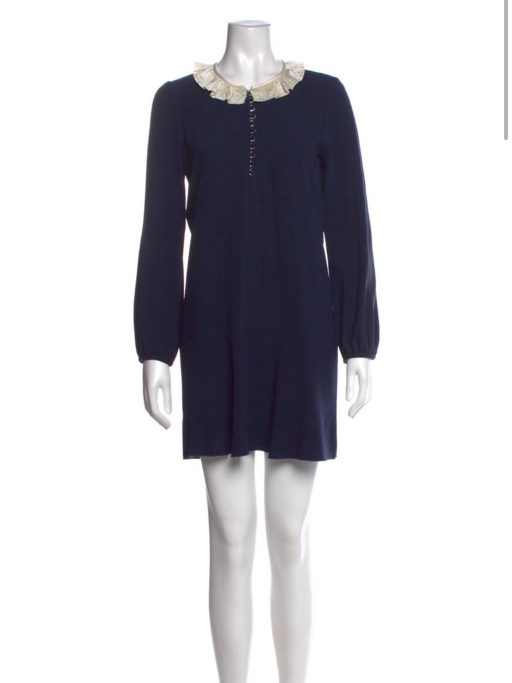 Etoile Isabel Marant Navy Blue Long-Sleeve Dress with Ruffle Collar